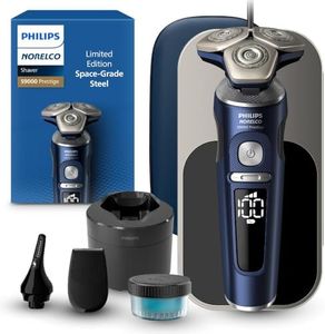 Philips Norelco Shaver Series 9000 Prestige, Wet and Dry Electric Shaver, System, SenseIQ Technology, Precision Trimmer, Nose Trimmer, Qi Charging Pad, Cleaning Pod, Adriatic Blue, SP9886/89