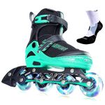 PAPAISON Adjustable Inline Skates for Kids and Adults with Full Light Up Wheels, Outdoor Roller Blades for Girls and Boys, Men and Women, Light Green