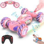 Fosgoit Pink Remote Control Car for Girls 6-12, 2.4Ghz 4WD Hand Controlled RC Car with Light & Music & Spray, Double-Sided 360° Rotating Gesture Sensing RC Stunt Car Birthday Gifts for Girls