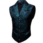 Barry.Wang Mens Victorian Suit Vest Steampunk Gothic Dark Blue Green Formal Waistcoat for Party