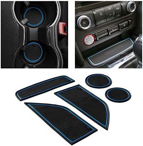 CupHolderHero fits Ford Mustang Accessories 2015-2023 Premium Custom Interior Non-Slip Anti Dust Cup Holder Inserts, Center Console Liner Mats, Door Pocket Liners 5pc Set (Blue Trim)