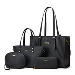 Women Fashion Synthetic Leather Handbags Tote Bag Shoulder Bag Top Handle Satchel Purse Set 4pcs (A-Black)