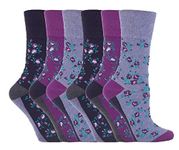 6 Pairs Womens Sockshop Cotton Floral Gentle grip socks 4-8 uk,37-42 eu, Flowers (GG57)