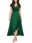 MIUSOL Women's Elegant V-Neck Lace Evening Formal Party Wedding Guest Long Dress (XX-Large, Dark Green)