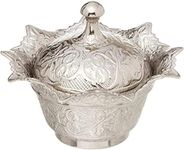 Alisveristime Handmade Brass Sugar Bowl with Lid - Coated Candy Dish for Coffee Bar (Gultas Small Bowl) (Silver)