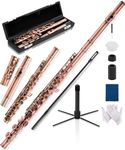 AKLOT Closed-Hole Concert C Flute: Flute Instrument with 16 Keys, Offset G, Smooth Cupronickel Keys, Air-Tight Pads, Include Stylish Leather Hard Case, Cleaning Kit, Stand, Gloves (LUM-CE)