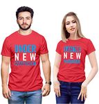 Hangout Hub Men's & Women's Round Neck T-Shirt Under New Management-I Am The New Manager (Red;Men XXL;Women XXL)-Pack of 2-Couple T-Shirts