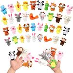 60 Pcs Finger Puppets Set, 19 Different Stuffed Animals Finger Puppets Bulk, Easter Gift Toys for Kids, Finger Plush Toys for Storytelling, Role Playing, Teaching, Easter Eggs and Fun