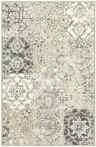 Maples Rugs Kitchen Rugs - Vintage Patchwork 2'6 x 3'10 Non Skid Washable Throw Rugs [Made in USA] for Entryway and Bedroom, Grey