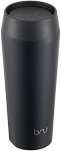 bru - Travel Mug & Reusable Coffee Cup, 100% Leak-Proof, Ceramic Internal, Insulated Double-Walled Stainless Steel, 12hrs Hot & 24hrs Cold (Black Magic, 16 oz)
