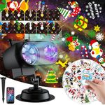 Christmas Decorations Projector Lights Outdoor - 10 HD Slides, Remote Control Christmas Light Projector Indoor with 50pcs Christmas Stickers, 80 Pattern & Ocean Wave, Waterproof Christmas Projector