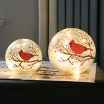 Kaowod Large Crackle Glass Ball Cardinal Lamp, Light Up Red Cardinal Stained Glass Christmas Decor Accent Lamp, Lighted Red Bird Globe Glass Table Lamp, Orb Cardinal Night Light, Led Sphere Desk Lamp