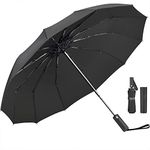 Umbrella,Plloof 12 Ribs Auto Open/Close Windproof Rain Umbrella, Waterproof Travel Umbrella, Portable Umbrellas With Ergonomic Handle,Black