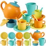 AOLEVA Kids Tea Set for Little Girls Toddler, Pretend Play Afternoon Tea Party Set Kitchen Accessories Plastic Picnic Toys Gifts for Kids Girls Boys Toddler 3 4 5 Years Old