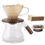 Lalord Pour Over Coffee Maker, 20 oz Borosilicate Glass Set with 100 pcs V60 Paper Filter, Walnut Collar & Glass Lid, Drip Coffee Maker, 1-3 Cups, Clear (600 ml Set)