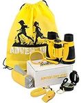 Adventure Kid Outdoor Exploration Kit, Yellow Backpack, Binoculars, Magnifying Glass, Lensatic Compass, Torch, Fox Whistle for Boys and Girls