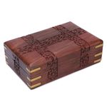 Ajuny Beautiful Wooden Handcrafted Decorative Jewelry Storage Box Patti Leaf Flower Carvings Multipurpose Treasure Chest Organizer Travel Keepsake Trinket Holder Watch Box Gifts