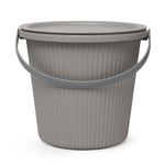 Sankirtan Collapsible Plastic Bucket with Lid, Portable Round Tub for House Cleaning, Space Saving Outdoor Waterpot for Garden or Camping, Portable Fishing Water Pail Outdoor and Home (Grey)