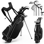 GYMAX Golf Club Set, Complete Right Handed Golf Clubs Set with 460cc Alloy Driver, 3# Fairway Wood, 4# Hybrid, 6#, 7#, 8#, 9# & P# Irons, Free Putter and Stand Bag, Adult Golf Package Sets (Black)