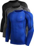 NELEUS Men's 3 Pack Workout Compression Shirts,5030,Black,Grey,Blue,US L,EU XL