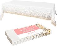 White Plastic Tablecloth - 4 Pack - 54 X 108 | Gold Dot Disposable Tablecloths | Plastic Tablecloth | White Tablecloths | Plastic Table Cover | Gold Tablecloths | Gold Party Decorations