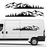 Tree Decal Compatible with Car, Pickup Trucks, Rv Vans Camper Vinyl Forest Mountain Graphic Stripes Sticker 74"x11.5" (2 Piece, Black)