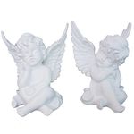 Set 2 Resin 4.25" Adorable Cherubs Angels Statues Figurine Guardian Angel Garden Cute Angel Collection Wings Angel Memorial Sculpture