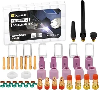 SSimder 55Pcs TIG Welding Torch Accessories Alumina Nozzle Collets Body Stubby Gas Lens #10 Glass Cup For WP-17/18/26 TIG Welding Torch
