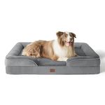 Bedsure Large Dog Bed Sofa - Washable Orthopedic Dog Beds and Couch with Removable Flannel Cover, Waterproof Dog Pillow with U-Shape Bolster, Grey Squre Pet Bed, 97x71x16cm