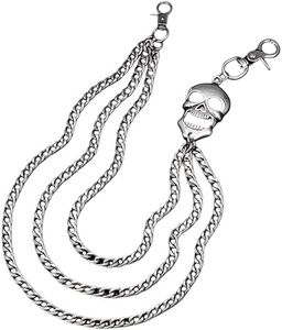 Layered Punk Pants Chain for Men Women, Gothic Hip Hop Jean Chain Wallet Chain Biker Trouser Chain with Skull Accent - Goth Emo Fashion Keychain Accessories