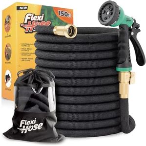 Flexi Hose Plus Expandable Garden Hose with 8 Function Nozzle, 150FT - Lightweight Retractable Garden Hose, Water Hose - No-Kink Flexibility, 3/4 Inch Solid Brass Fittings Includes Hook & Bag