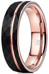 THREE KEYS JEWELRY 6mm Mens Womens Charming Jewelers Tungsten Hammered with Rose Gold Interior & Stripe Wedding Carbide Ring Band for Men Women Engagement Black Size 10