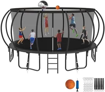 Jump Into Fun 1500LBS 14FT Tranpoline for Adults Kids, No Gap Design Pumpkin Tranpolines, Stakes, Basketball Hoop,Safety Enclosure Net, Ladder-ASTM CPC CPSIA, Classical Black