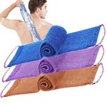 TENQUAN African Net Sponge Exfoliating Cloth Body Scrubber 3 Pcs 31.5" Back Scrubber for Shower Bath Sponge with Rope Handles for Women and Men Body Scrub Skin Scrubber (Purple Blue Coffee)