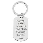 Drive Safe Keychain for Niece Nephew Birthday Christmas Gifts from Uncle, Inspirational Gifts Keychain for Niece Nephew, Drive Safe Because Your Uncle Funking Love You Keychain