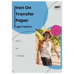 PPD Inkjet Premium T Shirt Transfer Paper A4 for Light and White Fabric X 5 Sheets PPD-1-5