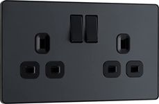 BG Electrical Double Switched Power Plug Wall Socket, Screwless, Evolve, Matt Grey, 13A, PCDMG22B