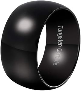 Mens 12mm Classic Black Tungsten Carbide Ring Wedding Engagement Domed High Polished Wide Smooth Band Size 8.5