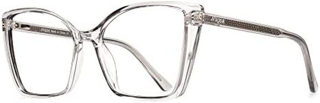 JFXQDR Women's Oversized Blue Light Blocking Glasses, Trendy Cat Eye Computer Gaming Eyeglasses Anti Eyestrain & UV Glare RF6204 (Clear Grey Cateye Frame)