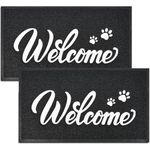 T.HENV Door Mat Welcome, 2 Pack 30"x17.5" Outdoor/Indoor Heavy Duty Non Slip Doormat for Front Door Entance, Outside Door Mats for Home Entry Floor, Easy to Clean, Waterpoof Doormats, Black-Welcome A