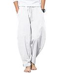 YAOBAOLE Men's Cotton Baggy Pant Stretch Waist Loose Fit Linen Yoga Beach Pants White 3XL