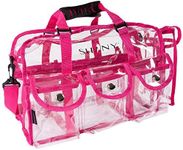 SHANY Clear PVC Makeup Bag - Large Professional Makeup Artist Rectangular Tote with Shoulder Strap and 5 External Pockets - PINK