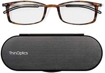 ThinOptics Brooklyn Reading Glasses 1.50 Rectangular Tortoiseshell Frames With Milano Magnetic Case - Thin Lightweight Compact Readers 1.50 Strength