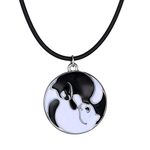 Feilok Vintage Glazed Lady Cats Pendant Long Chain Necklace-Black and White for Children