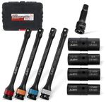 ABN 1/2in Drive Impact Socket Set Metric 17-22mm SAE 3/4-15/16in 9pc Lug Nut Torque Stick Extension Limiter 90-120 ft/lb