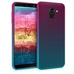 kwmobile Case Compatible with Samsung Galaxy J6 - Case Transparent Gradient Phone Cover - Bicolor Dark Pink/Blue/Transparent