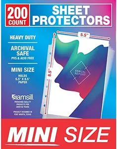 Samsill Mini Sheet Protectors 200 Pack, 5.5 x 8.5 Inch Page Protectors for Mini 3 Ring Binder, Heavy Duty, Clear Protector Sheets, 7 Hole, Top Loading, Acid Free