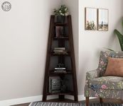 SHRI MINTU'S ART Wooden Corner Bookshelf for Living Room | Bookshelf 5 Tier Ladder Book Cabinet Corner Shelf, Bookshelf for Home Decor | Solid Wood Sheesham, Walnut Finish