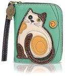 CHALA Zip Around Wallet, Wristlet, 8 Credit Card Slots, Sturdy Pu Leather, LaZzy Cat - Teal, Small, Wallet