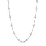 LeCalla 925 Sterling Silver BIS Hallmarked Round Cubic Zirconia Station Cable Link Chain Necklace for Girls 16 Inches